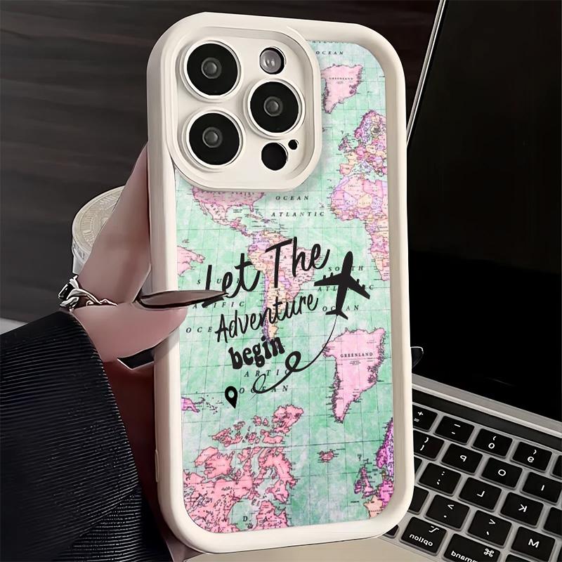 Handyhülle für iPhone 17 Air 16E 15 16 Pro Max Reisekarte Künstlerisches Muster Cover 14 Plus 13 12 Mini Weiche Schale Silikon Fundas