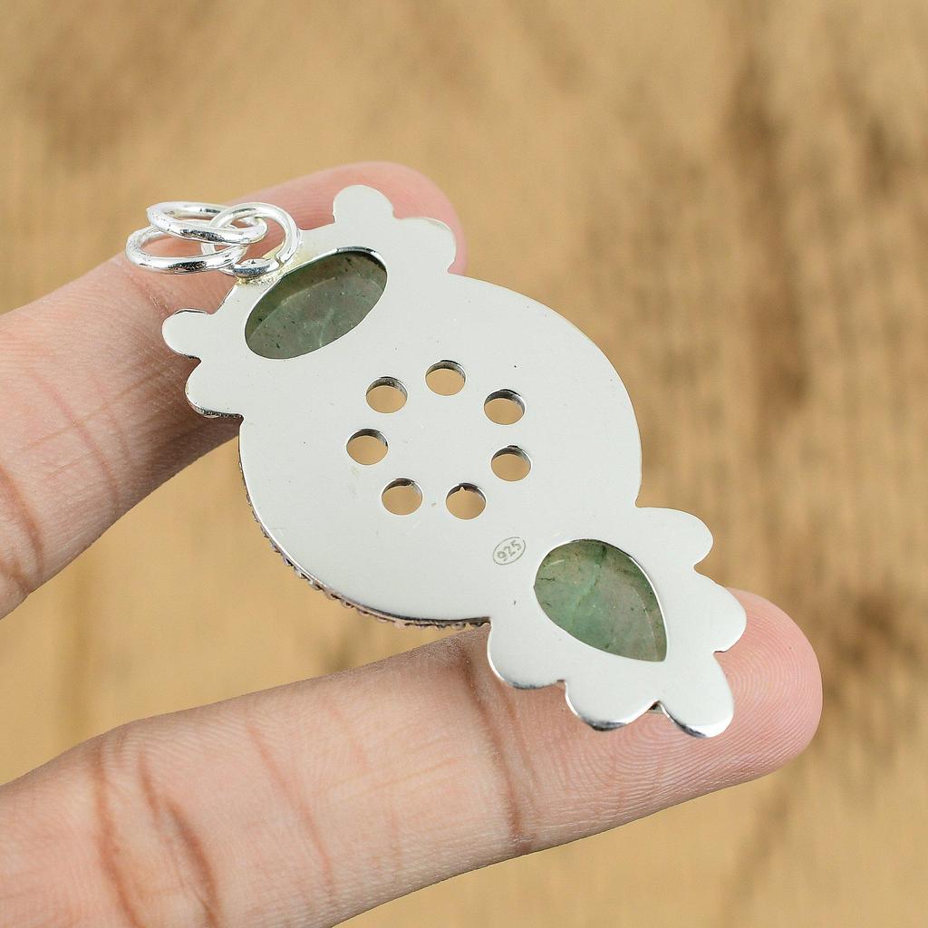 Wedding Gift For Her 925 Silver Natural Green Aventurine Gemstone Pendant