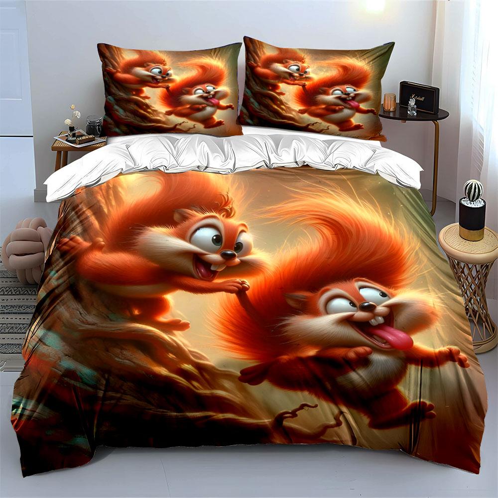 Playful Squirrel Trio Adventure Set Exquisite three-piece bedding set gift for kids and adults