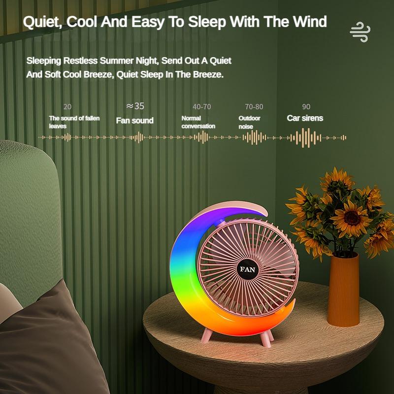 Desktop Small Fan Cool Scrolling Light High Wind Power 3 Speed Adjustment Outdoor Camping Home Dormitory Portable USB Charging