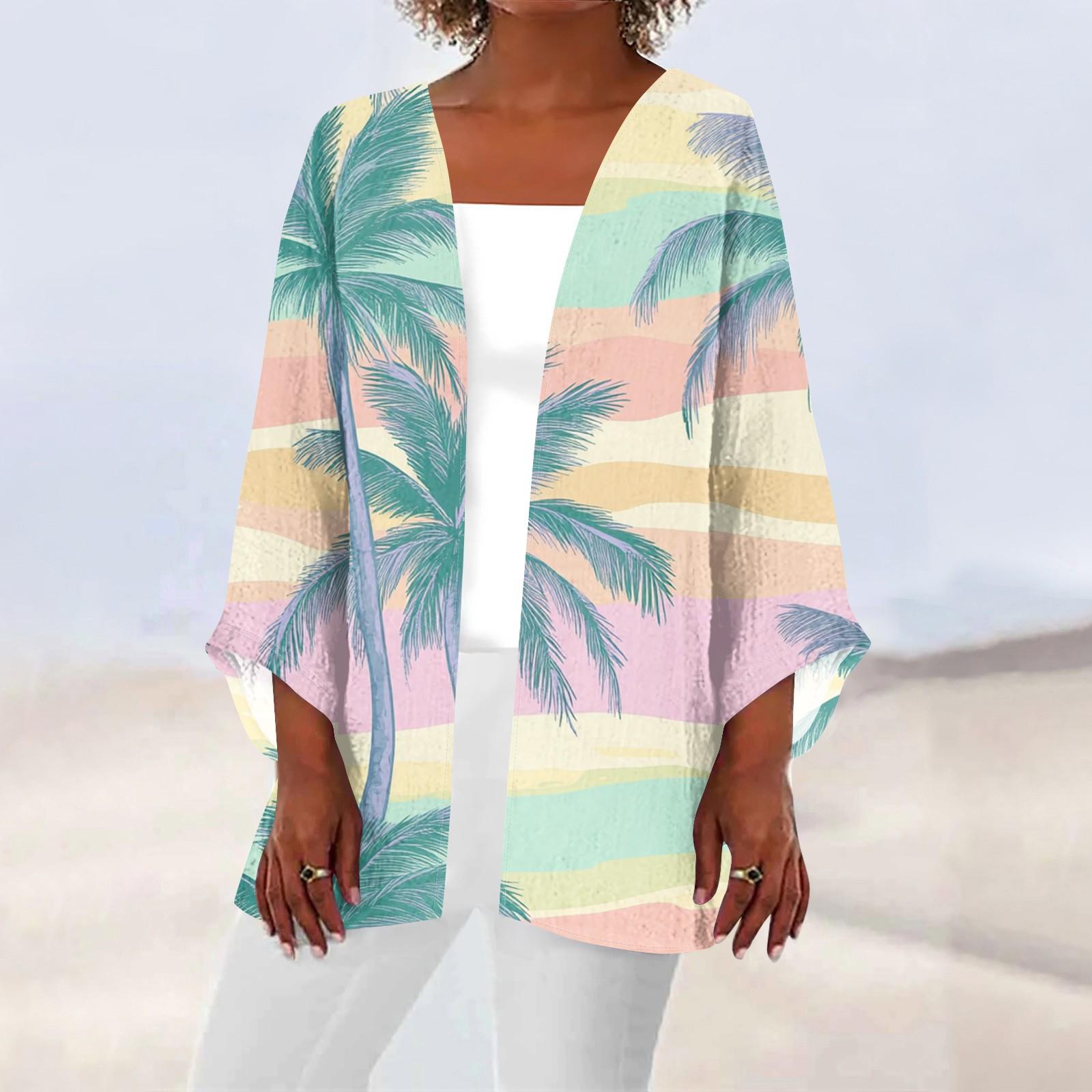 

Жіноча повсякденна мода пляжна легка куртка середньої довжини з принтом океанського дерева XL