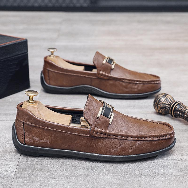 

Мужские повседневные кожаные лоферы 2024 года на весну — мягкая подошва, без застежки Size 43