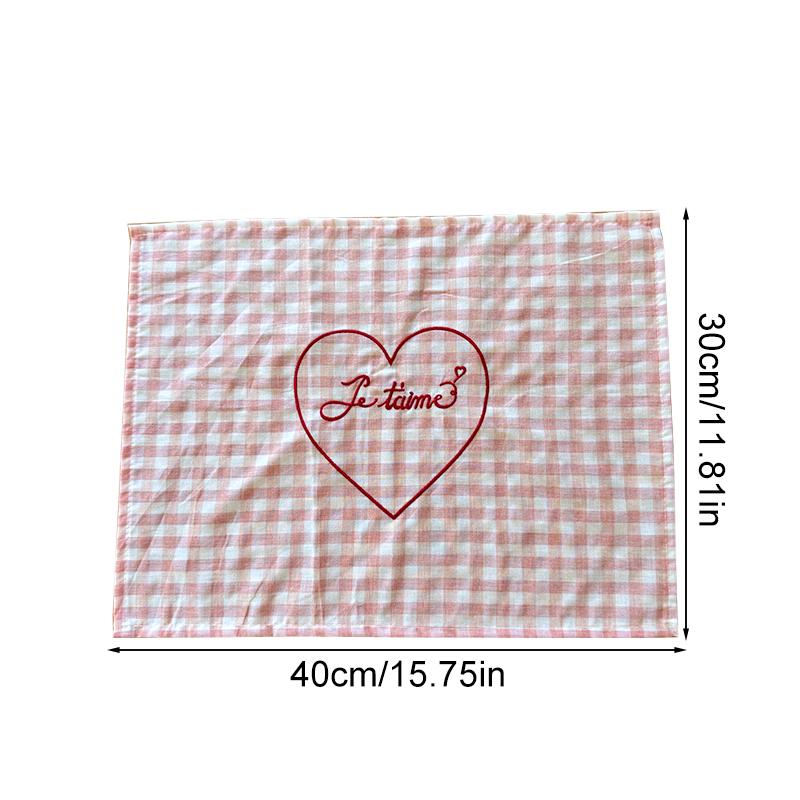 1Pc Photography Props Fresh Sweet Decorative Cloth Originality Cotton Rural Style Checkered Placemat Home Decor Love Embroidery