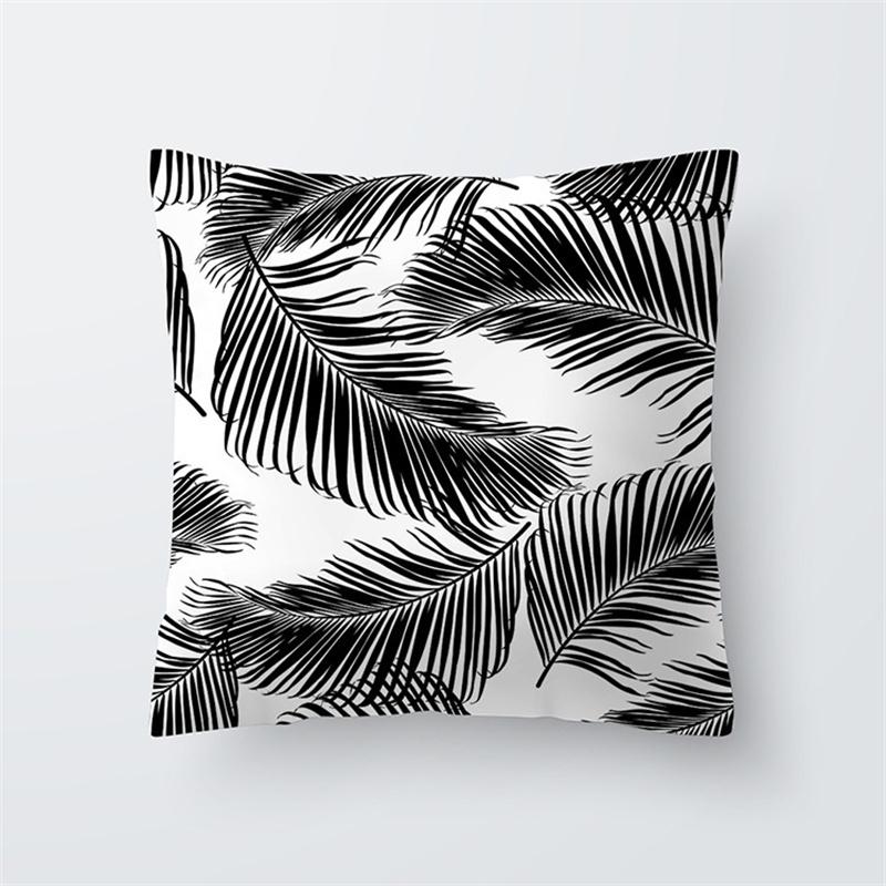 Black and White Tropical Plant Leaf Print Pattern Cushion Cover Home Living Room Sofa Decorative Pillow Pillow Cover 45x45cm