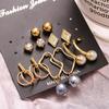 6 pairs Fashion Geometric Irregular Metal Pearl Pendant Earrings