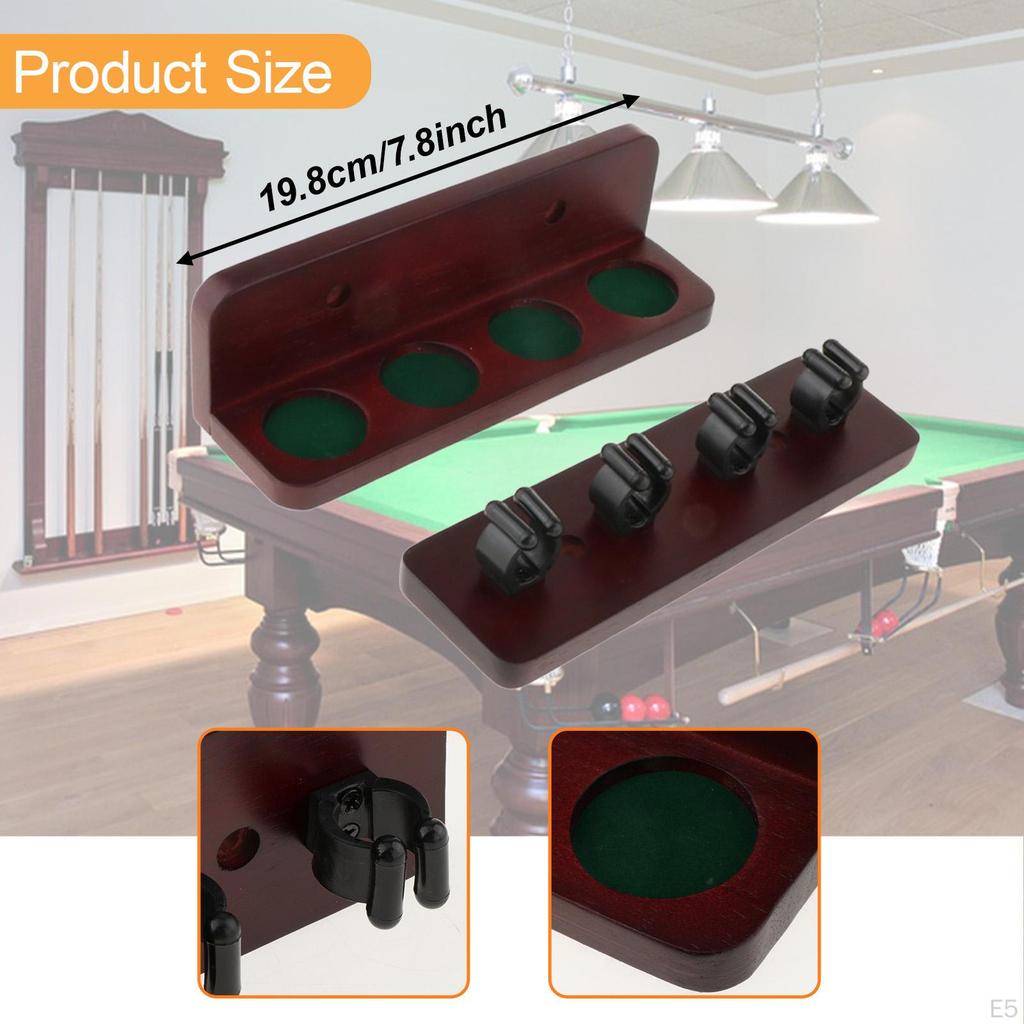 Pool Cue Rack Billiard Sticks Holder Easy to Install Wall Mounted for 4 Cues Rest Break Room