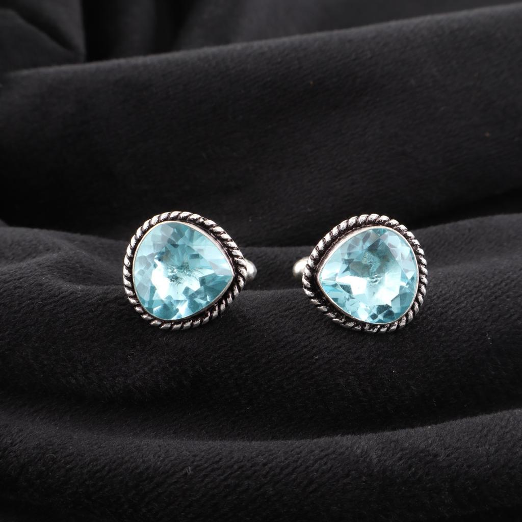 Sky Blue Topaz Gemstone 925 Sterling Silver Jewelry Handcrafted Cufflinks 0.62" CL-8-6