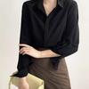 Temperamental Black Chiffon Long Sleeve Blouse - Women's Autumn French Style Professional Top