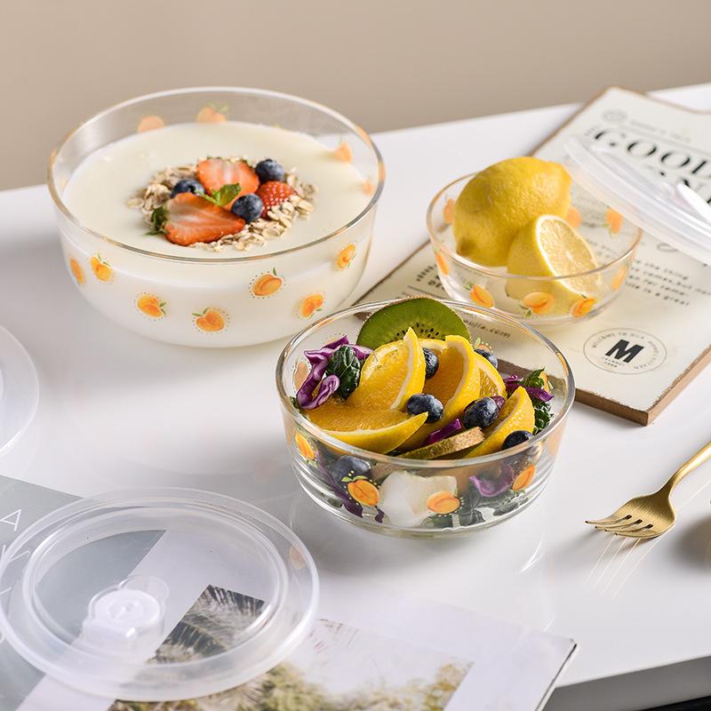 Ins Small Fresh Heat Glass Bowl Hotel Vegetable Fruit Salad Household Rice Instant Insulation
