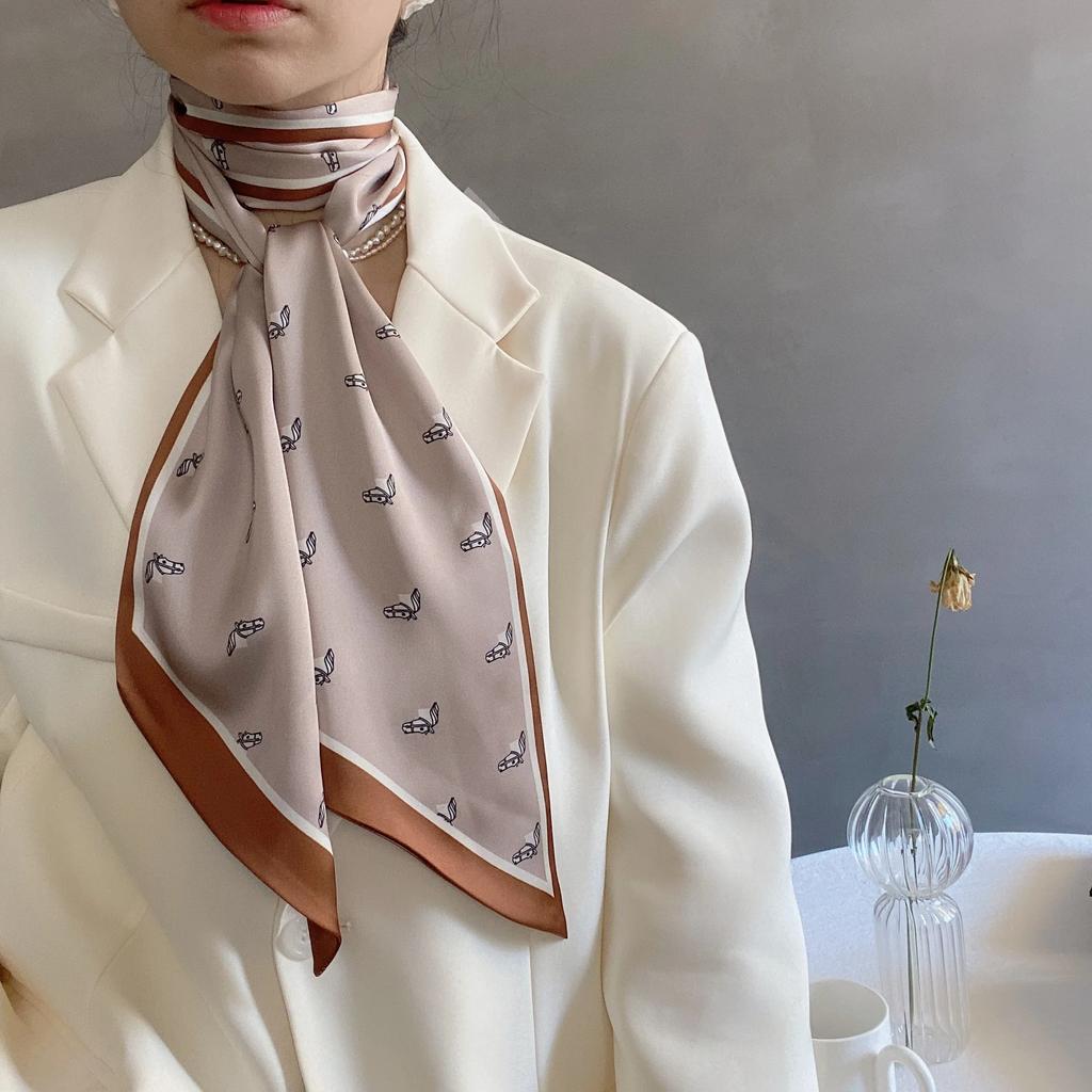 Fashion Neckerchief Skinny Hair Bands Women Silk Scarfs Long Headbands Bag Scarves 14x145cm Print Hairband Neck Scarf For Ladies