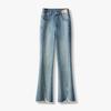Women's Light Blue Frayed Micro-Flare High-Waisted Jeans for Spring/Autumn 2026 - Slimming Slit Flare Pants