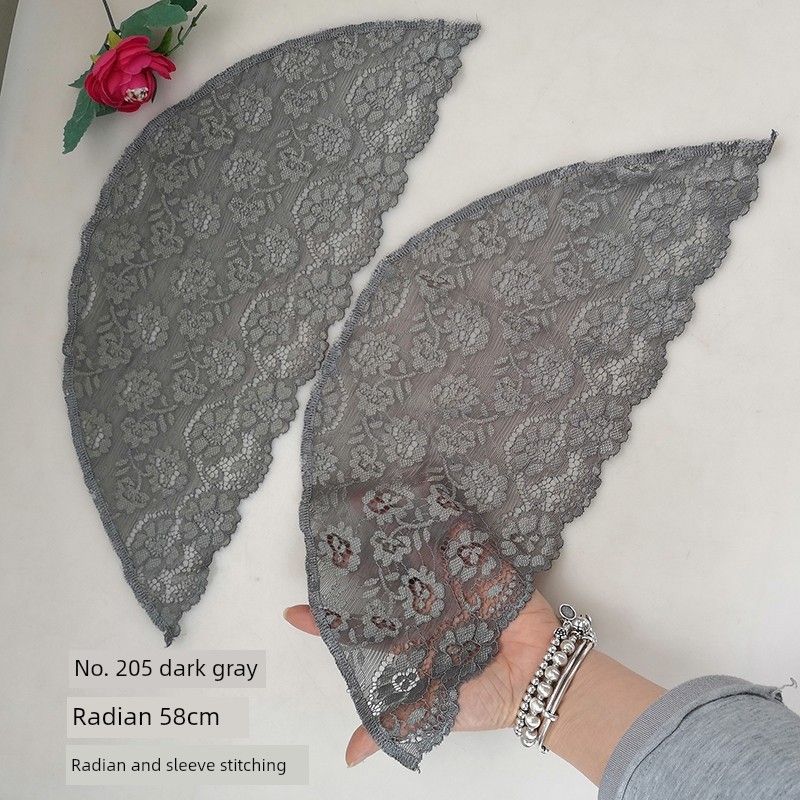 

Sleeveless Suspenders with Cuffs Creamy-white Fake Sleeve Lace Patchwork Cover Oversleeves Semi-Finished Sleeves Women s Lace Decoration Dark gray 205 a pair of radians 58cm L