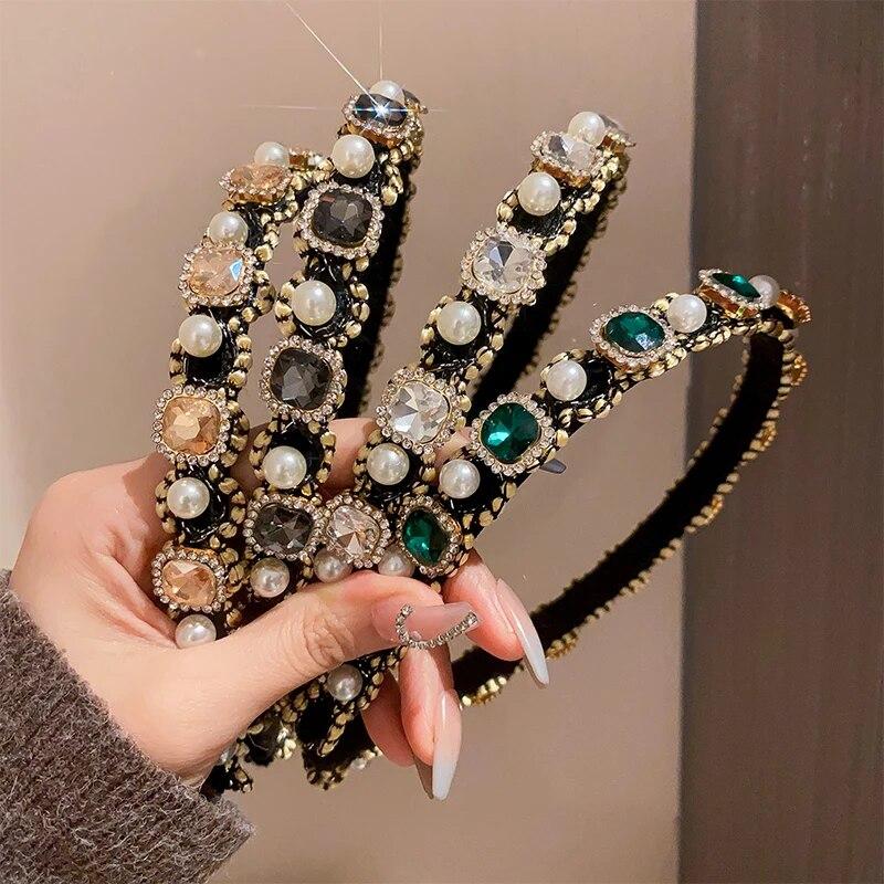 

Inlaid Rhinestone Narrow Edge Women s Retro Style Headband Hair Accessories