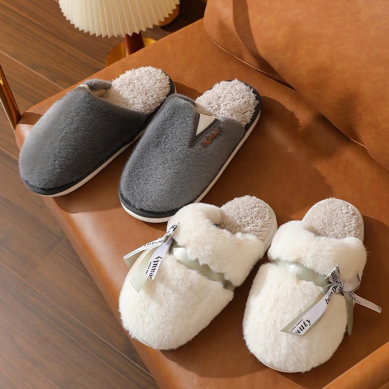 Autumn Winter Large Size Thick Bottom Indoor Cotton Slippers Casual Velvet Fur Cotton Shoes Women Warm Anti Slip Slippers 36-41