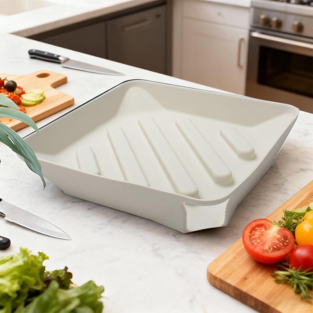 Dish Mats For Kitchen Counter Silicone Sponge Rack Non-Slip Drain Pad With Spout For Counter Bathroom Sink Side Utility Room
