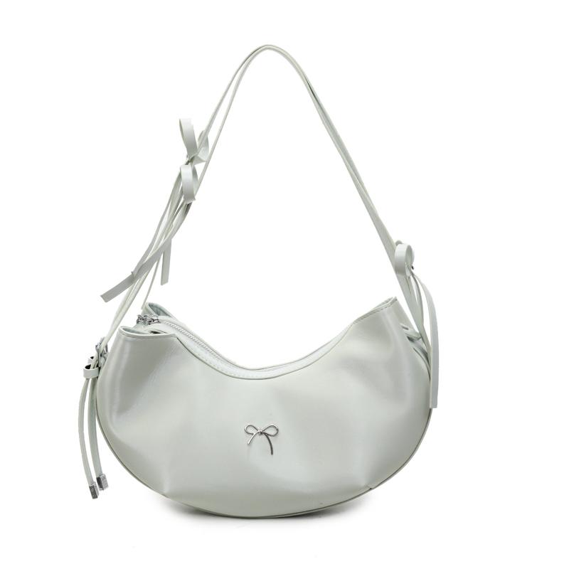 2025 Fashionable New Glossy PU Half Moon Shoulder Bags Solid Zipper High Quality Stylish Design Exquisite Armpit Bags for Women