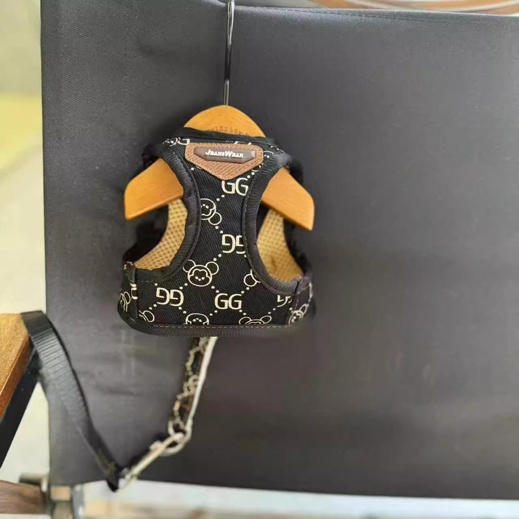 Black Khaki Dog Harness Vest And Leash Set Luxury Pet Chest Strap Walking Lead Collar Vest For Puppy Animal Schnauzer Chihuahua