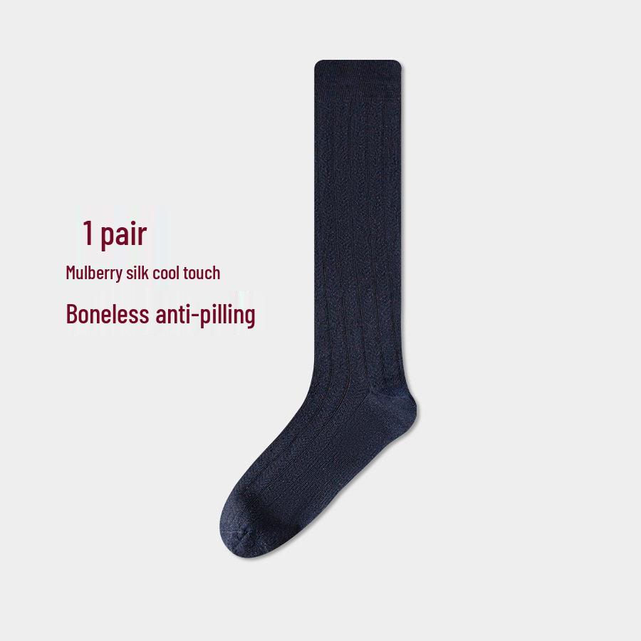 Men's Striped Silk Business Socks - Breathable, Thin, Anti-Odor Calf-Length.