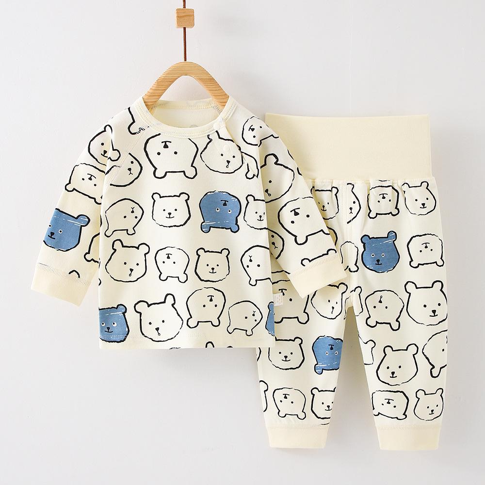 Children's Cotton Underwear Set: Wireless, High-Waisted Tummy Protection Pants, Toddler Autumn/Winter Two-Piece Base Layer.