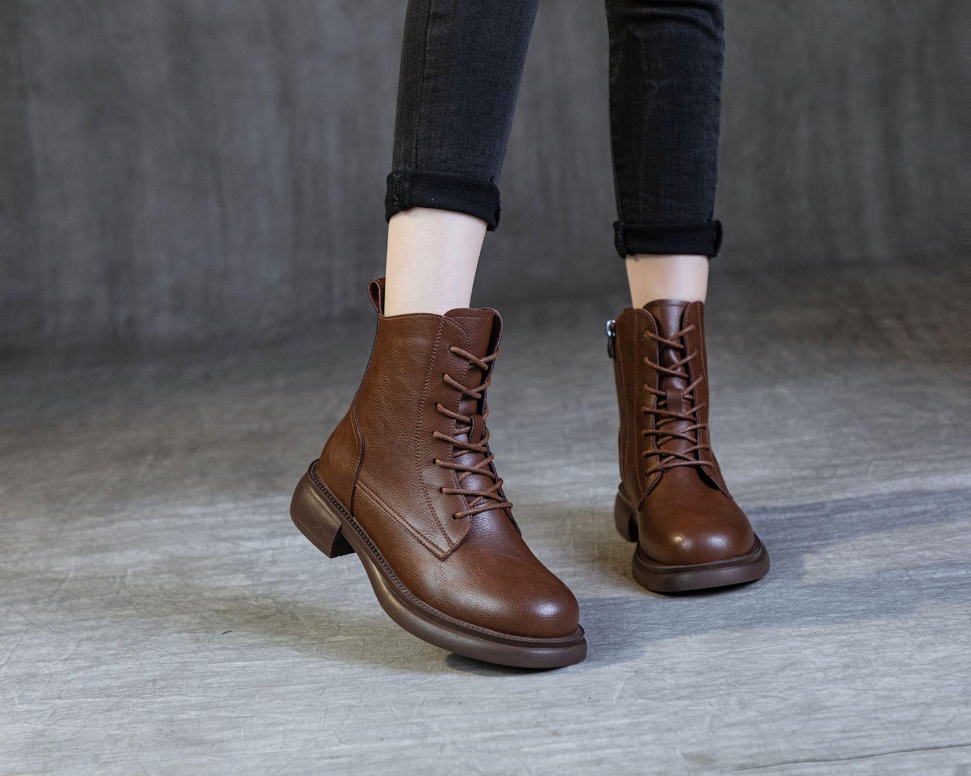 

Ретро Черные Британские Женские Универсальные Высококлассные Рыцарские Ботинки с Круглым Носком и Массивным Каблуком - Идеально Подходят для Осени и Зимы 35