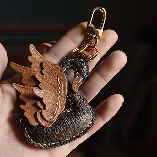 Black and White Swan, Original Design, Genuine Leather Car Key Bag Pendant, Handmade Personalized Gift, Female Keychain.