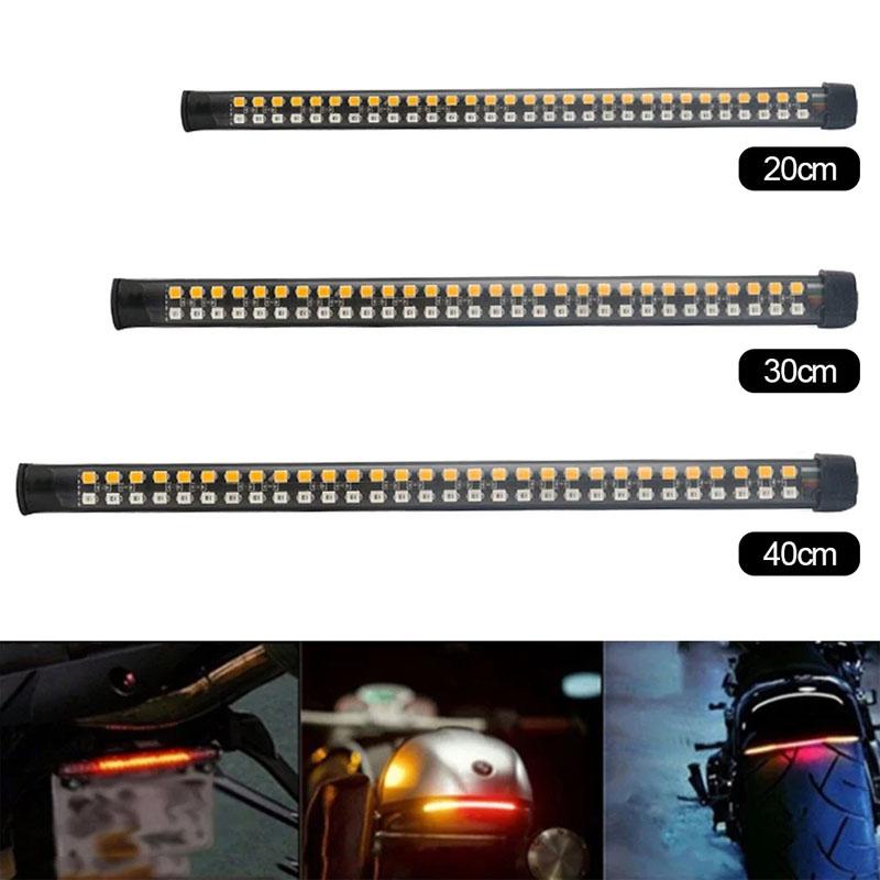 Motorcycle LED Tail Light Strip 12V Yellow Flowing Turn Single Indicator Lights Red Strobe Lamp Brake Lights Decor Light Band