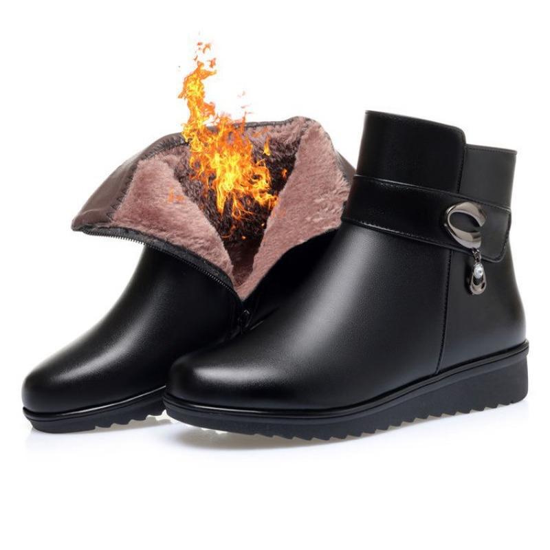 Cotton Boots for Women, Thickened and Fleece Flat Ankle Boots, Soft-soled, Anti-slip and Warm Cotton Shoes