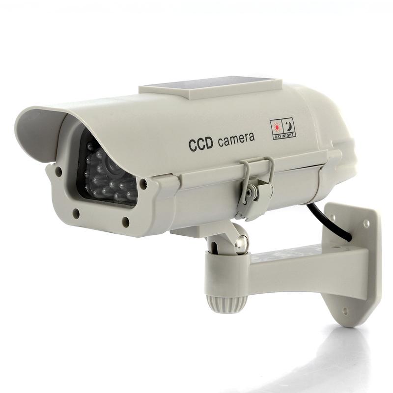 White Solar-Powered Fake Surveillance Camera for Indoor/Outdoor Use
