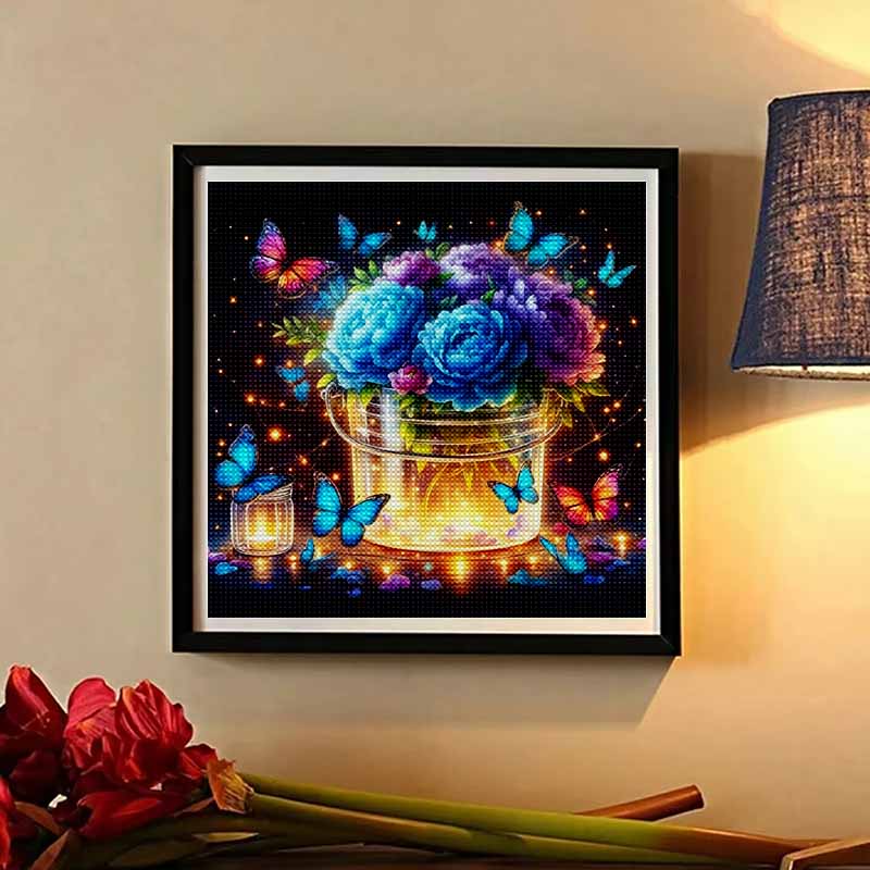 New Arrival 5D DIY Full Circle Diamond Painting "Butterfly Flower Lamp Strip" Embroidery Cross Stitch Home Decor Gift