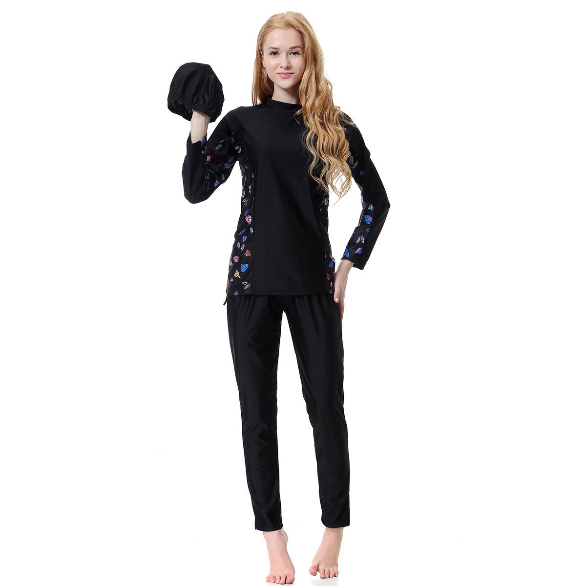 

Жіночий мусульманський купальний костюм із принтом на кепці Купальник Близькосхідний жіночий купальний костюм з довгими рукавами, спортивні консервативні купальний костюм XXXL чорний