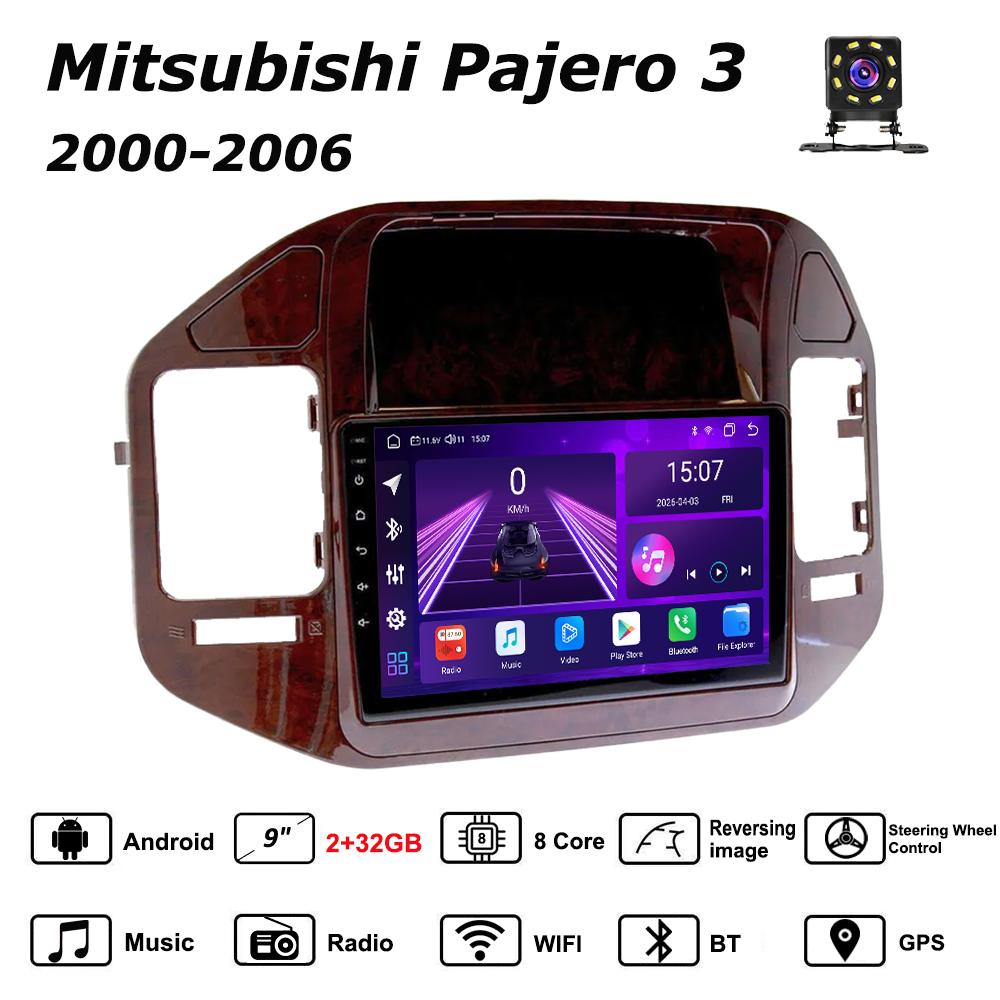 Rádio de Carro Android Car-Play Para Mitsubishi Pajero 3 2000-2006 Reprodutor Multimídia Unidade Principal Estéreo Navegação GPS BT WIFI,8 NÚCLEOS ,2+32GB