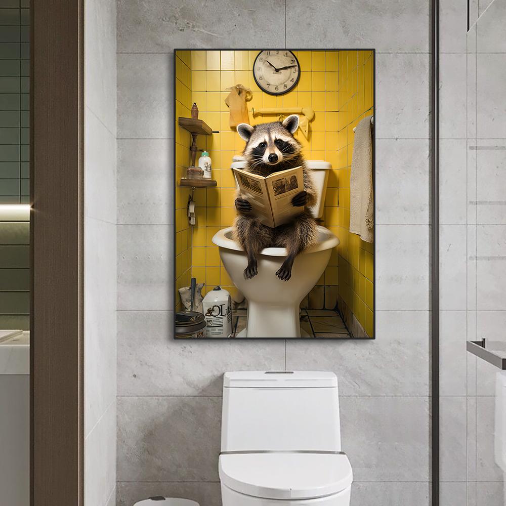 3 Raccoons Bathroom Poster Crocodile Dog Sitting In the Bathtub Canvas Painting Wall Art Living Room Posters Funny Gift for Kids