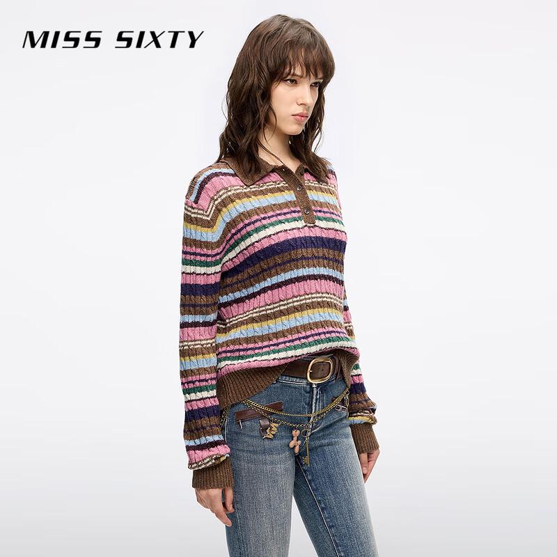 MISS SIXTY Women's Colorful Striped Polo Knit Top