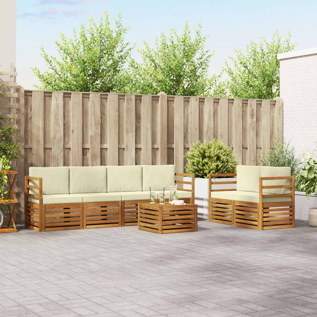 Outdoor Sofa Set 7 pcs Natural and Cream Solid Acacia Wood