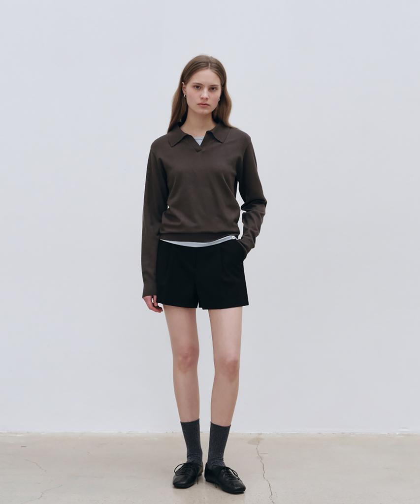 LOEIL Minimal Pintuck Bermuda Pants - Black