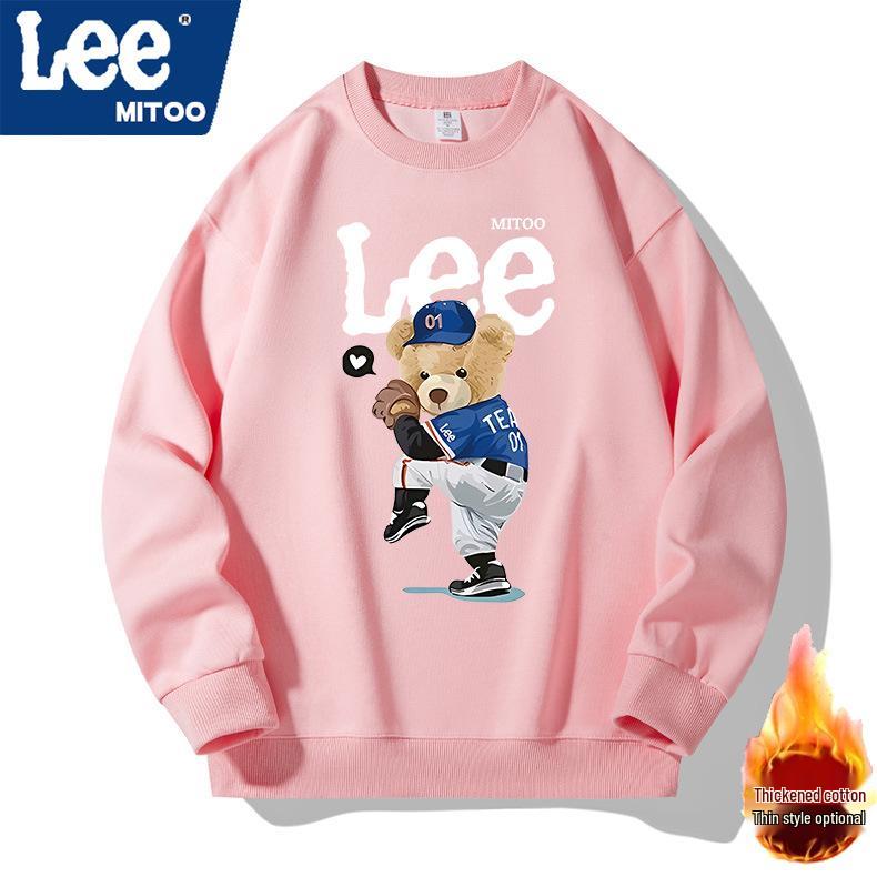 Lee & Mitoo Co-Branded 2025 Men's Fleece-Lined Sweatshirt: American Trendy, Thickened, Long-Sleeve, Couple Style for Autumn/Winter.