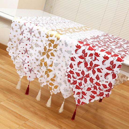 Střapcová dekorace Dlouhý běhoun na stůl Slavnostní atmosféra Vánoční ražba Potisk listů Ubrus Vánoční ozdoba Domácí dekorace