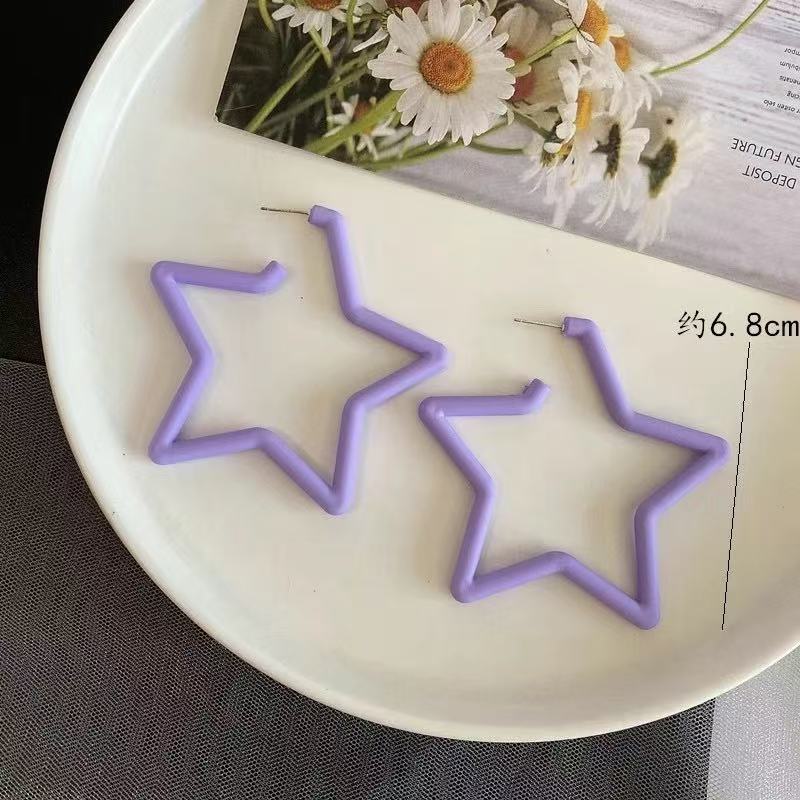 Large Five- Star Hoop Earrings Colorful Enamel Dangle Earrings for Women Trendy Statement Jewelry Gift