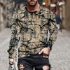 Spring and Autumn Round Neck 3D Printed Top Fashionable Casual retro Long Sleeved Men's T-shirts