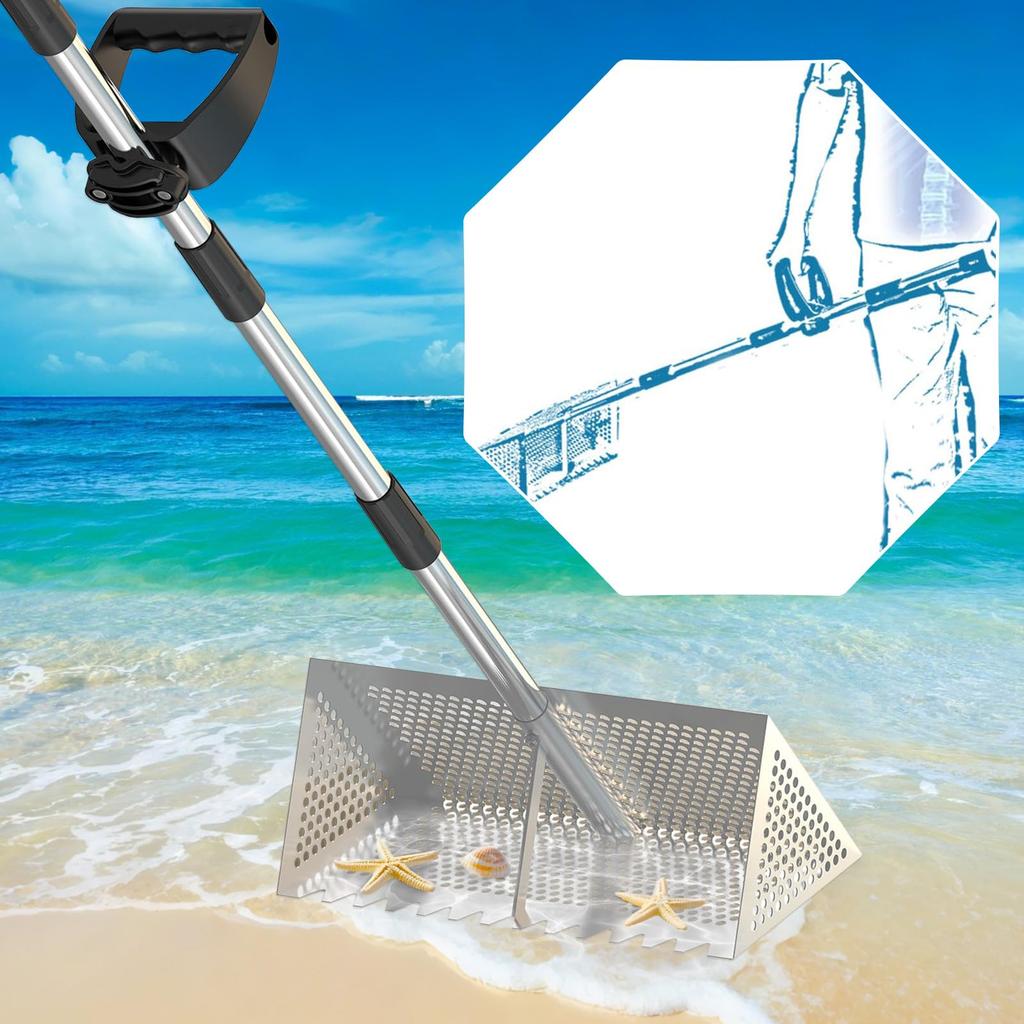 Ruční Písek Písek Filtr Písek Sift Nerezový Písek Písek Mořské Plody Moře Hrábě na Měkkýše a Stříbrné Hrábě, Hrábě, Hrábě, Dlouhé, Skládací, Ocel,