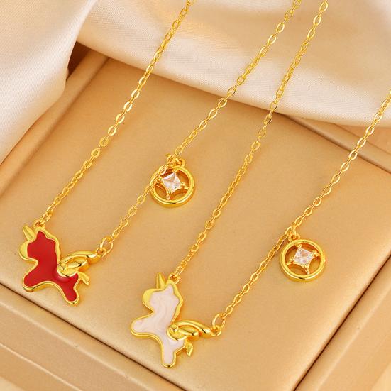 Oil Dripping Horse Pendant Necklace Lightweight Hypoallergenic 2026 New Year Women Flying Horse Chain Necklace Fashion Jewelry