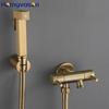 Bathroom Shower Shattaf Sprayer SS Brushed Gold Portable Toilet Water Hand Spray Bidet Gun Tap Set Brass Faucet Hot and Cold