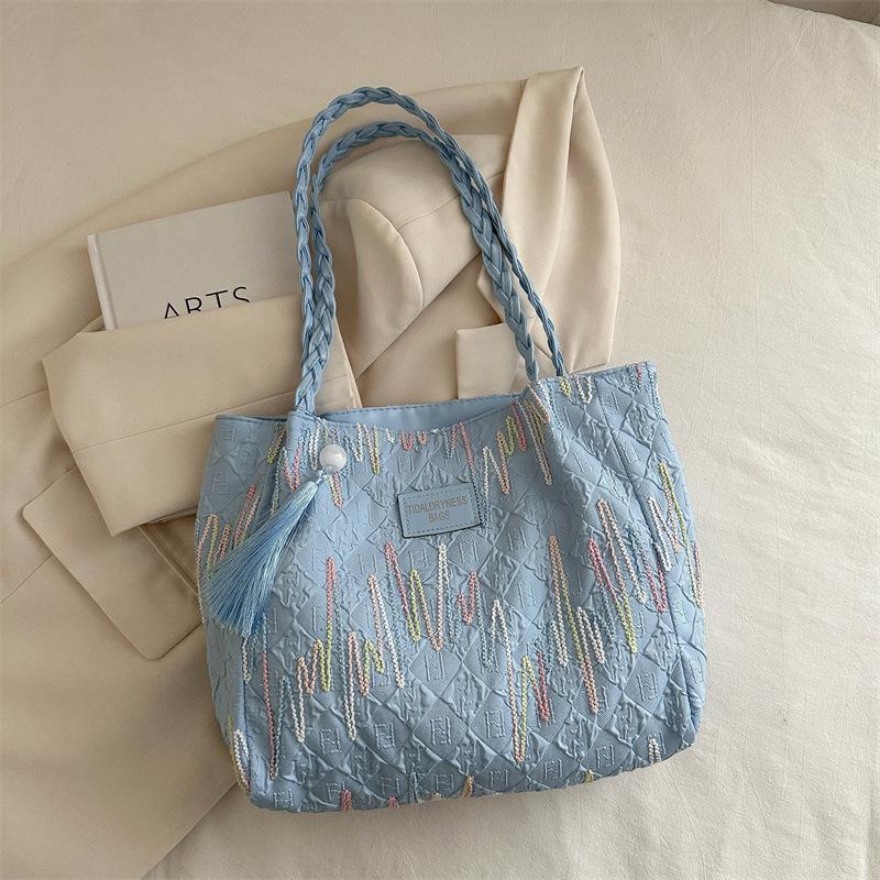 Class Commuting Simple And Fashionable Large-Capacity Bag Women'S Casual Striped Shoulder College Student Tote Bag