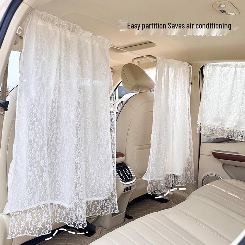 Lace Retractable Car Partition Curtain: Double-Layer, Sunshade, Heat Insulation, Privacy Protection.