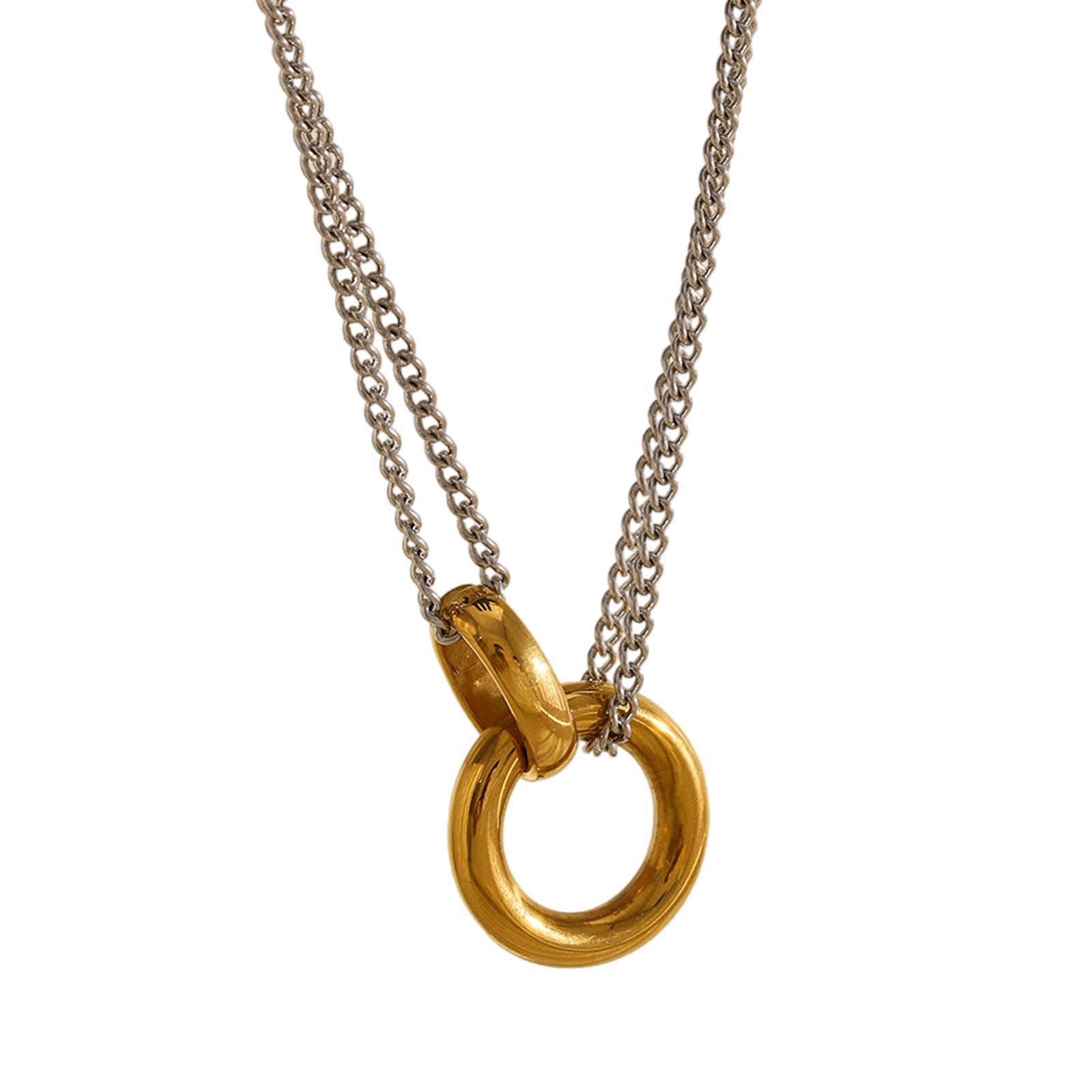 

Layer Necklace Double Chain Pendant Necklace Elegant Statement Jewellery Stainless Steel Texture for Fashion Lover