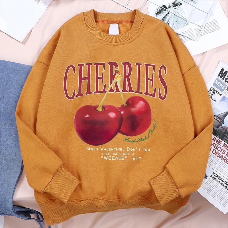 Cartoon Anime Paar Kapuzenpullover Europäische Größe Bedruckter Pullover Kirschen Kirschmuster