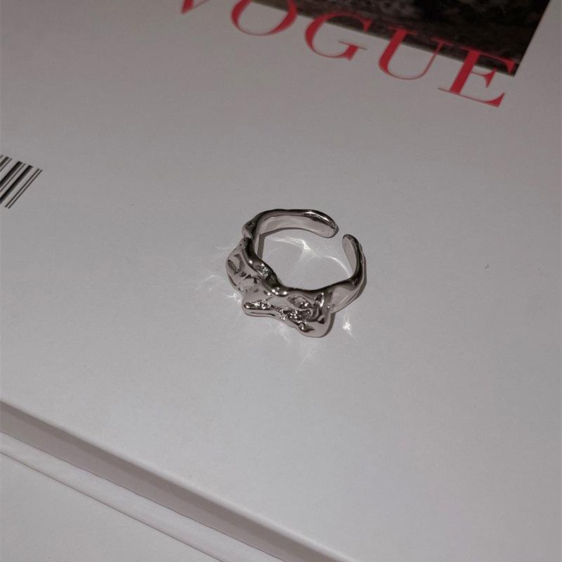 Korean Style Double Layer Adjustable Lava Ring - Retro Fashion for Women Adjustable