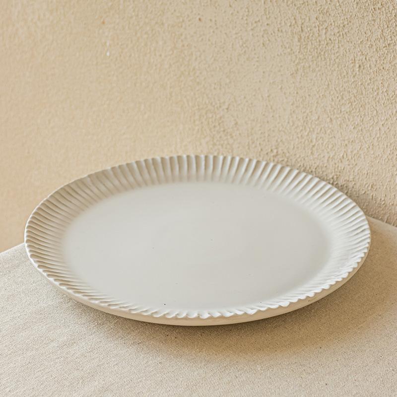 Premium Embossed Ceramic Tableware Household Large Plate 11 Inch Matte Steak Plate Exquisite Large Vegetable Plate