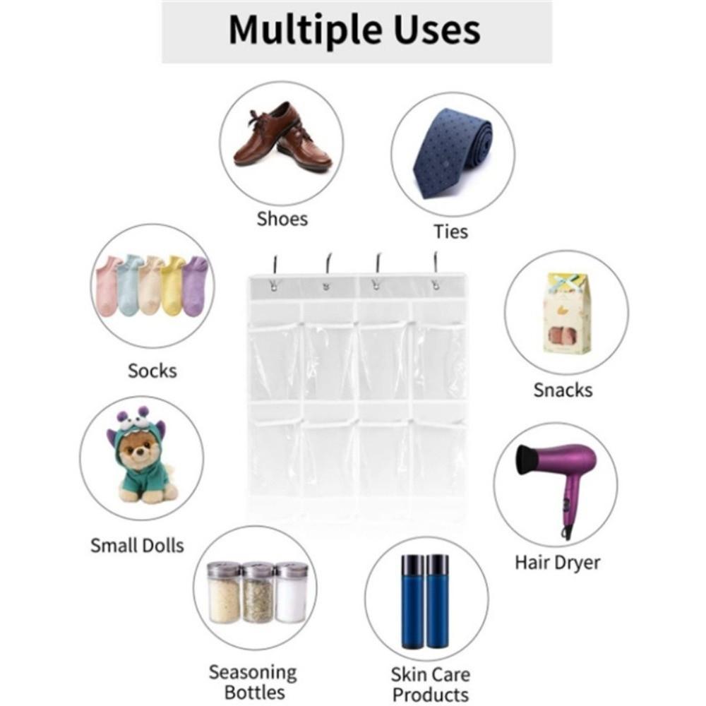 New 24 Grids Sundries Shoe Organiser Wall-mounted Hanging Over Fabric Closet Bag Clear Mesh Pocket