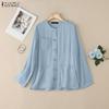 ZANZEA Women Casual Round Neck Solid Color Loose Long Sleeve Blouse